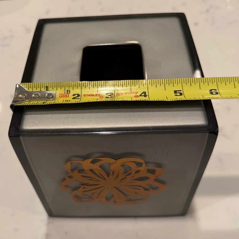 Ancora Gray Lucite Tissue Box Cover featuring a Gold Mandala Boho Floral Design